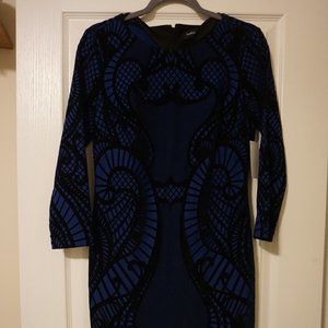 NEW Indication Dress Women's SMALL Long Sleeve Fitted Zipper Black Blue